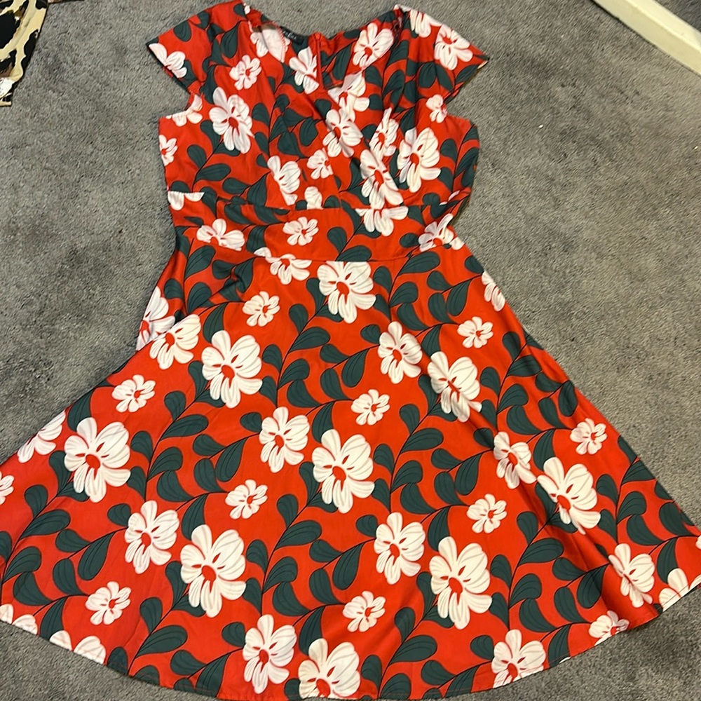 Red and White Fit and Flare Dress